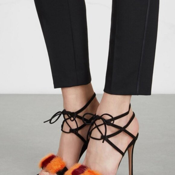 Gianvito Rossi Black Tie Ankle Mink Heels - Picture 6 of 12